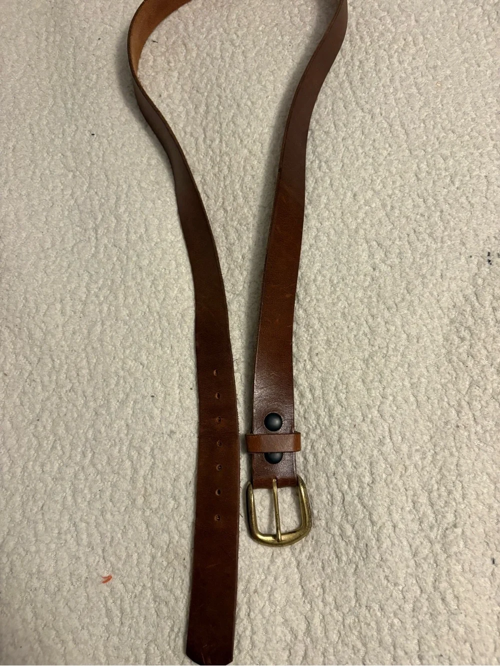 Men's Tan Leather Belt with Brass-Tone Buckle
